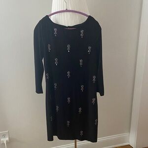 White House Black Market Black Jersey Long-Sleeve Jewel-Accent Tunic/ Dress